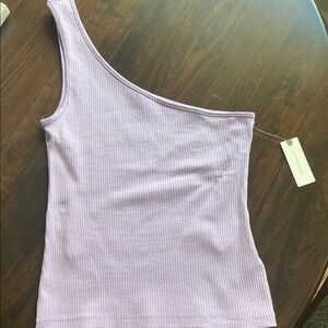 By Anthropologie One-Shoulder Ribbed Top in Light Purple